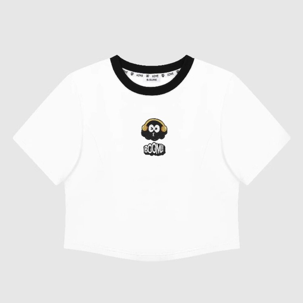 B.Sure White Letter Cartoon Short-Sleeved T-Shirt